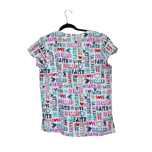 4203 Womens Scrub Tops V Neck Holiday Multicolor lot of 5 Small Santa Snowman - Picture 9 of 15